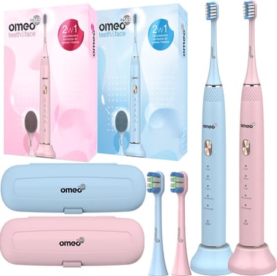 OMEO Teeth&Face - Sonische Tandenborstels Set - 2 stuks Pink & Blue - 96000 bewegingen - 60 dagen batterij