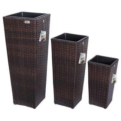 Casaria Bloempotten polyrotan set van 3 bruin