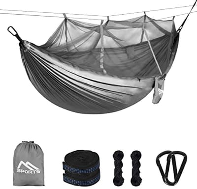 Ultralight Camping Hangmat met Muggennet - 250 kg Draagkracht, Ademend, Zilver-Grijs