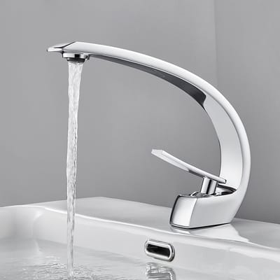 Auralum Max Wastafelkraan Zilver - Modern Design Badkamerkraan - Mengkraan Warm en Koud - Inclusief Montage Set