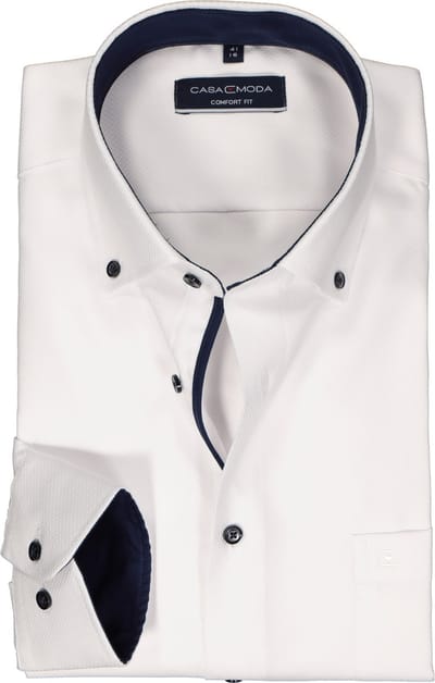 CASA MODA comfort fit overhemd - dobby - wit - Strijkvrij - Boordmaat: 47
