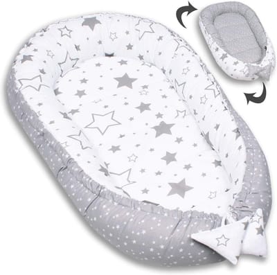 Babynestje Babybed - Babycocon Knuffelnest - Veilig Slapen - 2-zijdig Sterrenprint - 90 x 50 cm - Geel