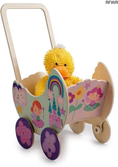 RFWR® Houten Poppenwagen voor Rollenspellen, Wandelwagen voor Kinderen van 2-4 Jaar, Ideaal Speelgoed voor Kleine Mama's en Papa's