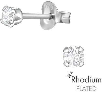 Joy|S - Zilveren oorknopjes 3 mm - zirkonia - rhodium plated - oorbellen