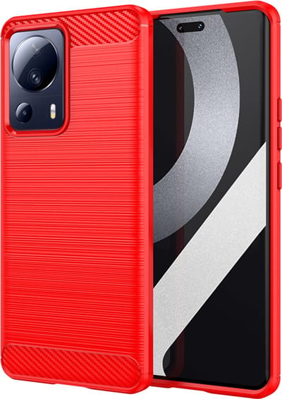 MobyDefend Hoesje - Geschikt voor Xiaomi 13 Lite - TPU Backcover - Geborstelde Metaal & Carbon-Look - Rood