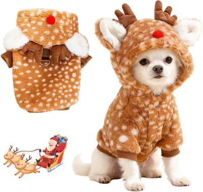 Kerstkostuum voor Honden en Katten, Schattig Rendier Kostuum met Hoed voor Kleine Huisdieren, Feestelijke Dierenoutfit