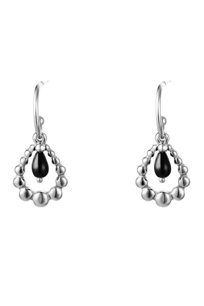 Luxe Oorbellen 3 in 1 - oorstekers met bedels - earrings silver - kleur zilver - met zwart steentje - moederdag kado - kerst cadeau - gift - present - stainless steel