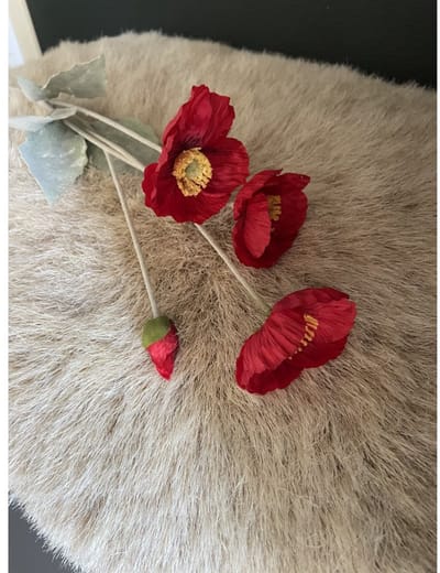 Klaproos - 4 koppig - rood - zijden bloemen - 3 stelen - onderhoudsvrij - 60 cm - kunstbloemen