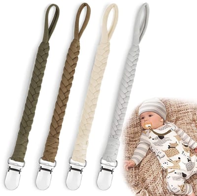 Allecto - Fopspeenketting - Fopspeen clip - Katoenen ketting - Bruin - Veilig en stijlvol - Geschikt voor baby's - 4 stuks