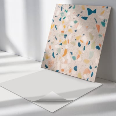 Wallfluent Vinyl Tegels - Patroon met Kleurrijke Fragmenten Vinyl Wandtegels - 30 cm x 30 cm - Grijs PVC Tegels - Verpakking van 9 stuks - Vierkant PVC Tegels - Texturen Plaktegels - Zelfklevende PVC Tegels - Plaktegels Keuken en Badkamer