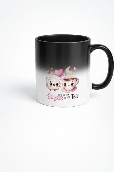 Black Magic Mok "You're the Sugar to My Tea" - Romantische Warmtegevoelige Theemok met Liefdesboodschap