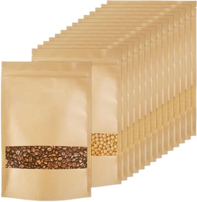 Kraft Papieren Zakjes met Venster - 30 Stuks, Herbruikbare Verpakkingen voor Noten, Thee, Specerijen en Snoep - 26x18 cm