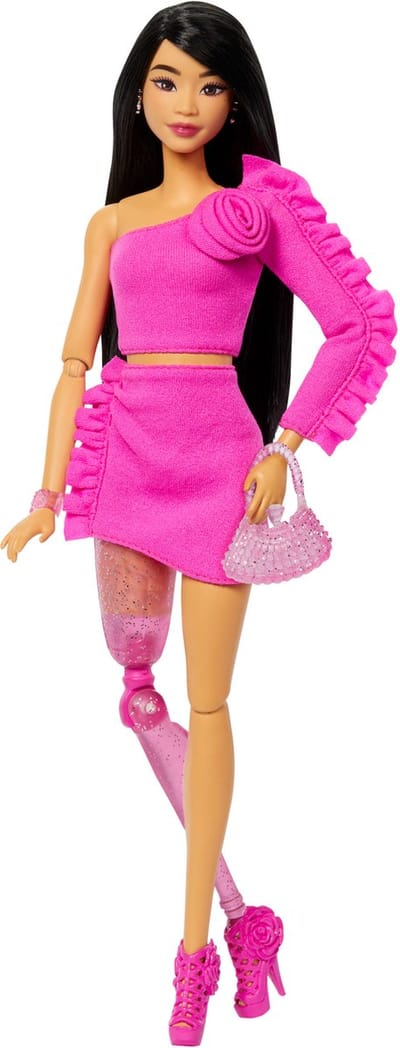 Barbie Deluxe Stijl - Roze set met topje en rok - Barbiepop met beenprothese