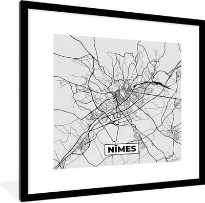 Fotolijst incl. Poster - Stadskaart - Frankrijk - Kaart - Nîmes - Plattegrond - 40x40 cm - Posterlijst