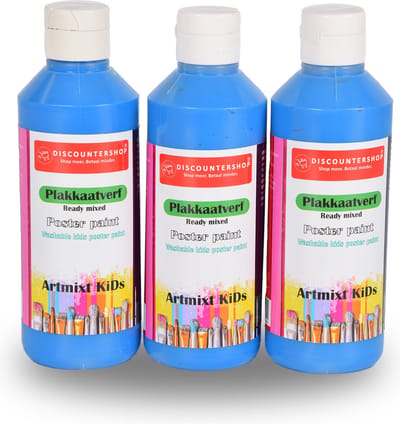 Plakkaatverf3-Delige Blauwe Plakkaatverf Set (250 ml elk) | Ideaal voor Hobby en Creativiteit | Waterbasis, Kindvriendelijk & Uitwasbaar