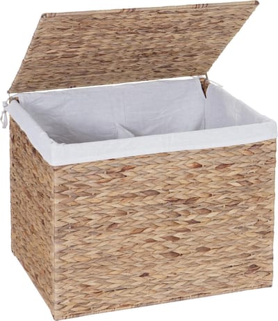 Wasmand MCW-C27, wasverzamelaar wassorteerkist, 2 vakken waterhyacint 50x60x43cm 129l