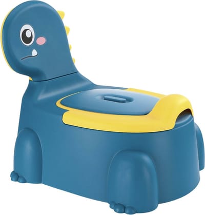 Potje voor kinderen, kinderpotje, kindertoilet, leren, toilet, babytoilet, dinosaurus, thema's, potty toilet, babypotje, training, draagbaar met rugleuning (blauw)