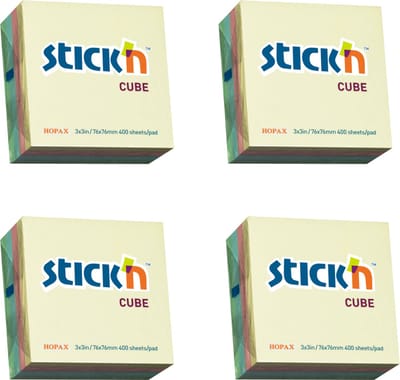 Stick'n sticky notes kubus - 4 pack - 76x76mm, pastel ass. 4 kleuren , 1600 memoblaadjes 768847