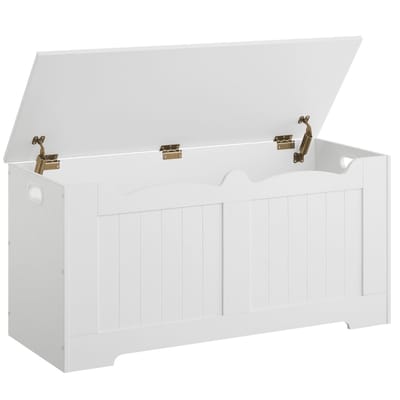 Opbergkist – Voor Hal en Woonkamer – 100 cm Houten Opbergbank met Lift-Top, 2 Veiligheidsscharnieren en Organizer – Wit