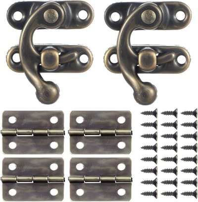 Retro Vintage Hasp Latch en Scharnieren Set voor Sieradenkistje - Antieke Decoratieve Bevestigingen met 24 Bijpassende Schroeven voor Houten Kasten en DIY Projecten