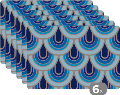 Placemat - Placemats kunststof - Retro - Patronen - Art Nouveau - 45x30 cm - 6 stuks - Hittebestendig - Anti-Slip - Onderlegger - Afneembaar