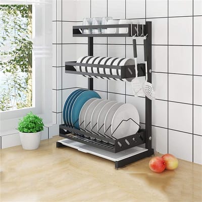 Bestek droogrek - Keuken organizer - Keuken opbergen - Roestvrij staal - B39x24x60cm - Zwart