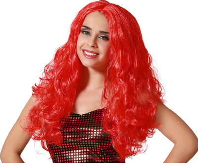 Atosa Verkleedpruik Dames Fantasia - Rood - lang golvend haar - Beroemdheid - Fantasy/festival/prinses/zeemeermin - carnaval
