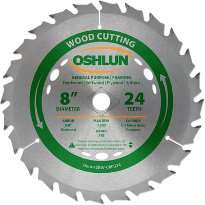 Zaagblad 8 inch - Universeel blad - Hout zagen - 24 Tanden ontwerp - 5/8 inch asgat - Groen