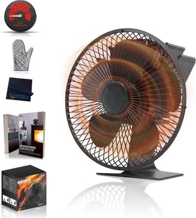 LotaHome - Houtkachelventilator - Energiebesparend - Efficiënt & Duurzaam - Haardventilator - Ecofan - Kachelventilator - Met Kachelpijp Thermometer, Handschoen, Stofdoekje en Informatieboek - Bewezen Effectief - Efficiënt - Energiebesparing - Zwart