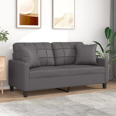 vidaXL - Tweezitsbank - met - sierkussens - 140 - cm - kunstleer - grijs