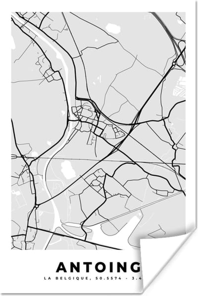 Poster Zwart Wit – België – Plattegrond – Stadskaart – Kaart – Antoing - 120x180 cm XXL