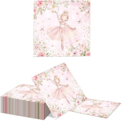 Dailygoods- Servetten Ballerina 40 Stuks - Papieren Servetten - Feestdecoratie - Verjaardag - Baby Shower - Afmetingen 16,51 cm x 16,51 cm gevouwen - Feestservetten