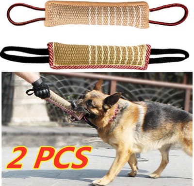 2 stuks hondentrainer-speelgoed, hondengebit, sleepspeelgoed met 2 stevige handgrepen, duurzaam jute beetkussen voor honden