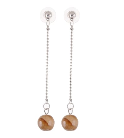 Behave - Lange oorstekers dames - Natural chic - Bruine natuursteen
