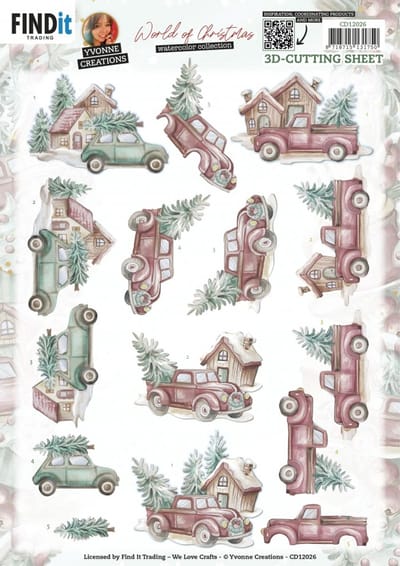 3D knipvel - Yvonne Creations - World of Christmas - Christmas Cars 1 stuks