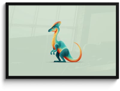 Poster in lijst - Fotolijst 90x60 cm - Posters - Staart - Dino - Minimalistisch - Blauw - Posterlijst zwart - Decoratie - Wanddecoratie woonkamer - Muurdecoratie slaapkamer