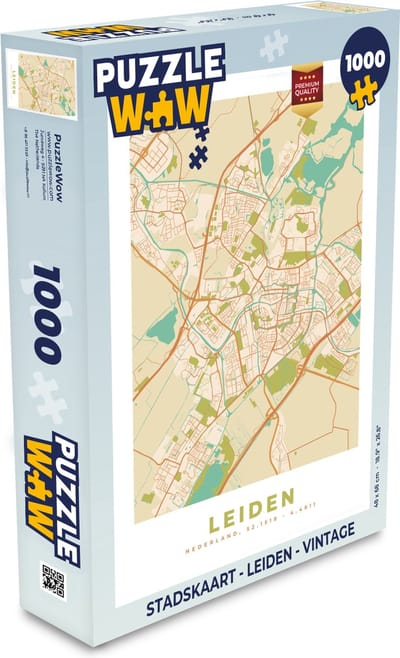 Puzzel Stadskaart - Leiden - Vintage - Legpuzzel - Puzzel 1000 stukjes volwassenen - Plattegrond