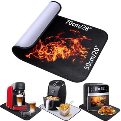 Vlamvertragende Onderlegger, Silicoon Glasvezelmat voor Tafelblad, Hittebestendige Airfryer Mat, Magnetron, Koffiezetapparaat, Waterproof en Antislip (50x70cm, Zwart & Grijs)