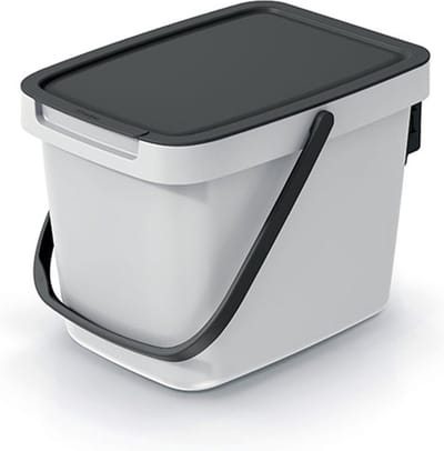 Keden GFT aanrecht afvalbak - creme wit - 6L - afsluitbaar - 20 x 26 x 20 cm - klepje/hengsel - kleine prullenbakken - afval scheiden