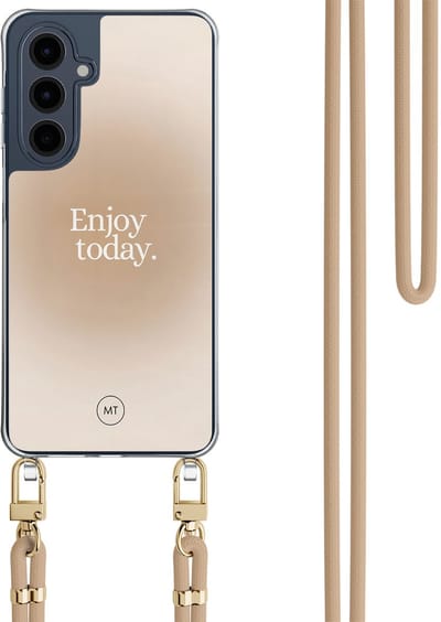 Hoesje met koord geschikt voor Samsung Galaxy A16 - Enjoy today - Inclusief Beige koord - Crossbody beschermhoes - Transparant, Multi - Mooie Telefoonhoesjes