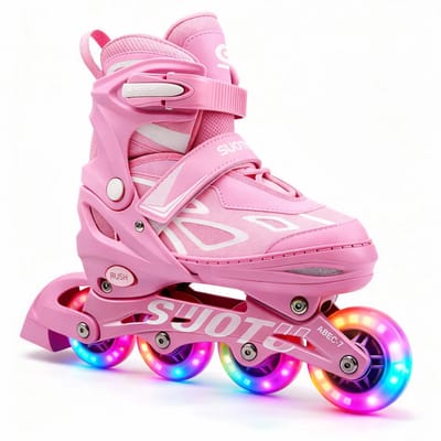Suotu Skeelers - Inlineskates Verstelbaar - Skeelers meisjes en jongens - Maat: EUR 28-31 - lichtgevende wielen - S79 - Roze - S