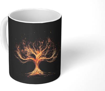 Mok - Koffiemok - Lichtjes - Boom - Abstract - Zwart - Mokken - 350 ML - Beker - Koffiemokken - Theemok
