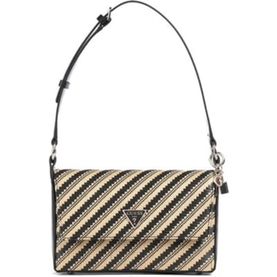 GUESS Schoudertas Simona Flap Shoulder Bag Natural / Black Veelkleurig