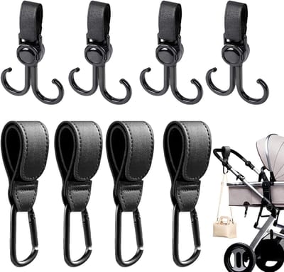 Set van 8 Universele Kinderwagen Clips voor Ouders, PU Leren Haakclips voor Luiertassen, Rugzakken en Boodschappen, Ideaal voor Buitengebruik en Gemakkelijk mee te nemen