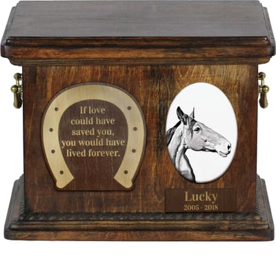 Urn voor paardenas met foto en gepersonaliseerde doos voor Australian Stock Horse