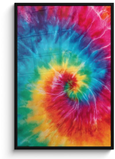 Poster in lijst - Fotolijst 80x120 cm - Posters - Regenboog - Tie dye - Kleurrijk - Blauw - Posterlijst zwart - Decoratie - Wanddecoratie woonkamer - Muurdecoratie slaapkamer