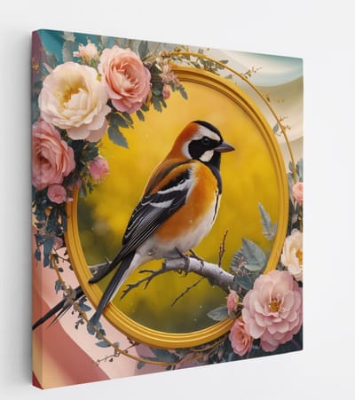 Saammp Canvas Schilderij - Vogel met Bloemen - Abstract - 20x20 - Foto op canvas - Wanddecoratie - Muurdecoratie Woonkamer - Kantoor Decoratie