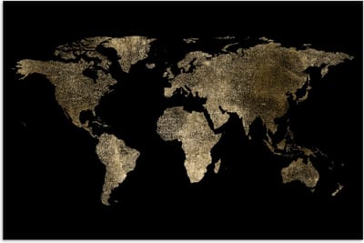Poster 30x20 cm - Wereldkaart - Goud - Zwart - Aarde - Luxe - Posters - Kamer decoratie - Wanddecoratie woonkamer - Muurdecoratie slaapkamer