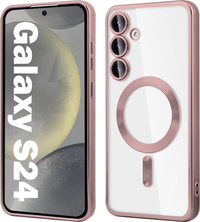 Magnetic Clear Silicone hoesje met geïntegreerde Camera Lens Protector - schokbestendig [Magsafe Magnetische Ring Case] - rosegoud - Geschikt voor Samsung Galaxy S24