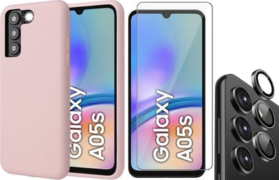Hoesje geschikt voor Samsung Galaxy A05s - Screenprotector Glas & Camera Protector - Mat Back Case Roze